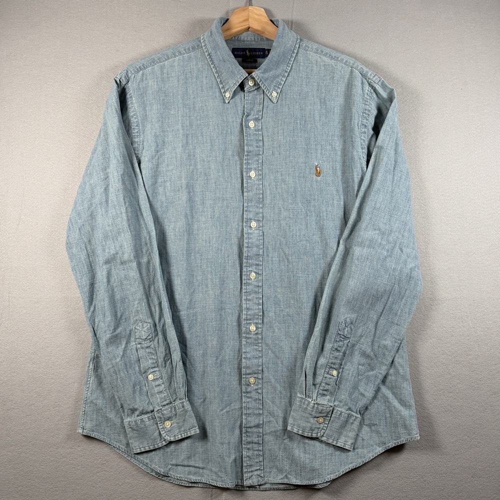 Polo Ralph Lauren Denim Chambray Shirt Mens XL Slim Fit Button Down Pony Logo